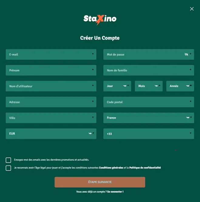 s'inscrire sur Staxino