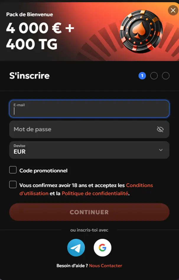 S'inscrire sur GxBet Casino