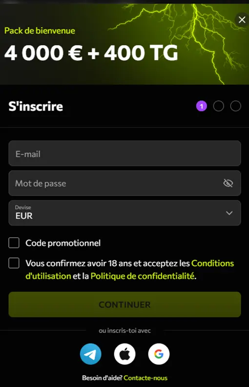 Inscription sur Instasino