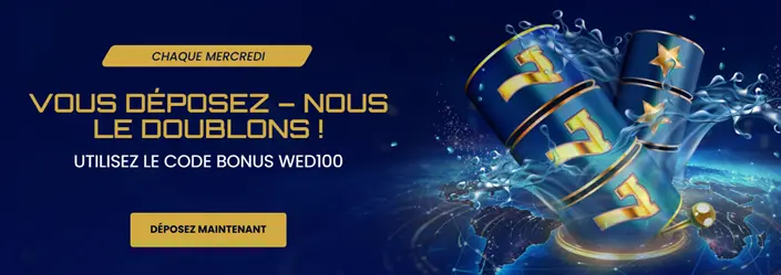 Doublez votre dépôt le mercredi sur le casino GoldenPlay