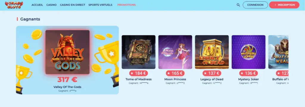 Fiabilité du casino Crabslots, les gagnants
