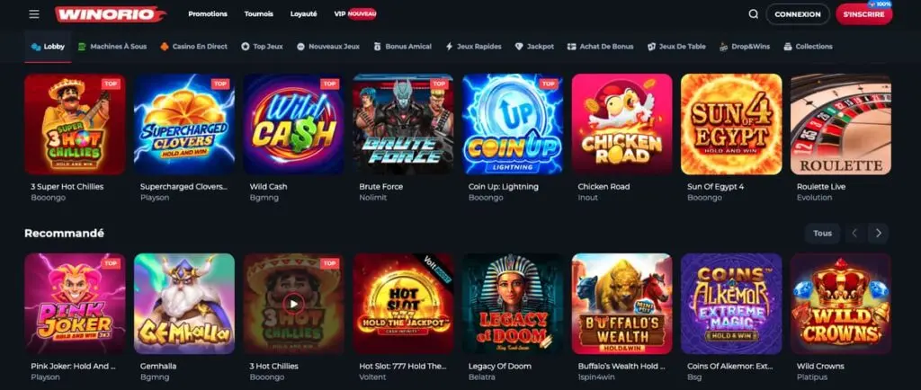 Les jeux sur Winorio Casino