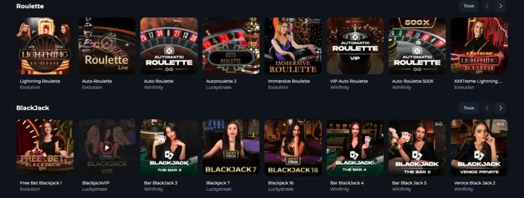 Les jeux du Casino Live de Winorio