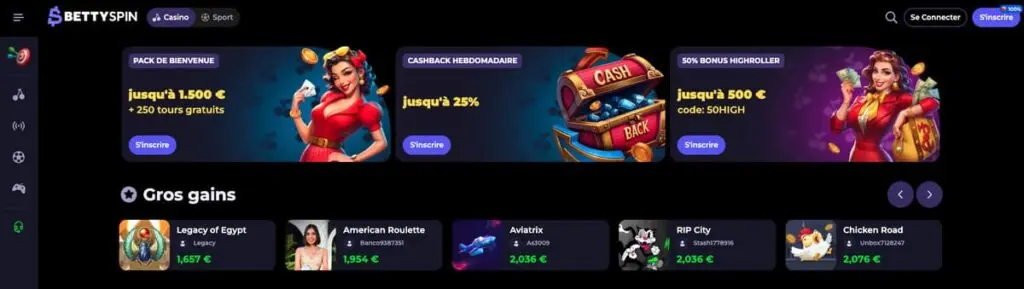 paiement et retraits chez Bettyspin Casino