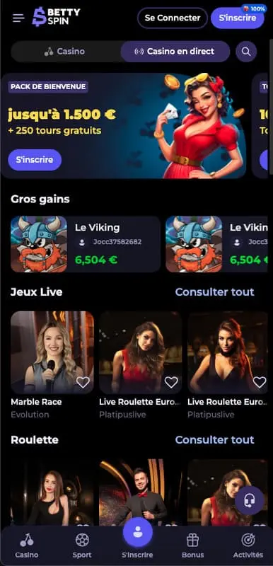 Jouer sur mobile avec Bettyspin Casino