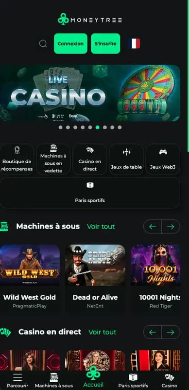 Jouer sur mobile avec Moneytree.games Casino