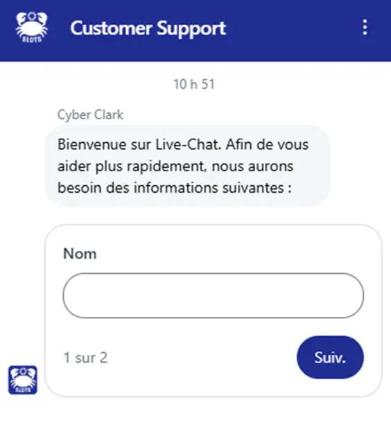 Service client du casino Crabslots