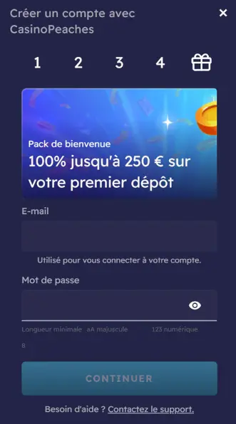 S'inscrire et se connecter à Casino Peaches