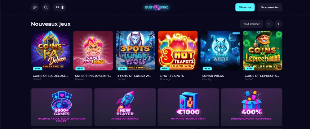 Les nouveaux jeux du casino Party Spinz