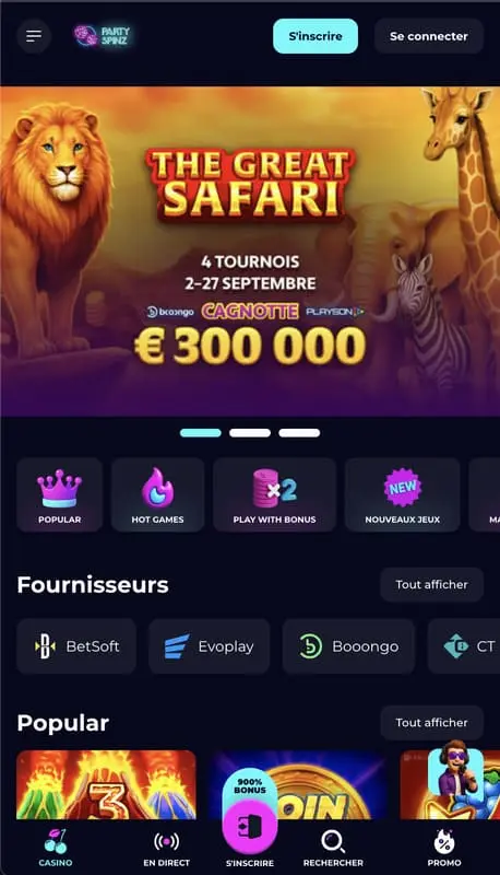 Jouer sur mobile avec Party Spinz
