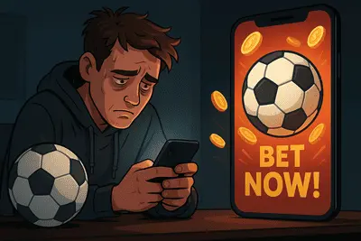 Addiction aux paris sportifs en ligne – joueur isolé devant écran de jeu.