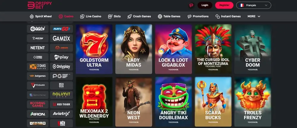 Liste des éditeurs de jeux de Drippy Bet
