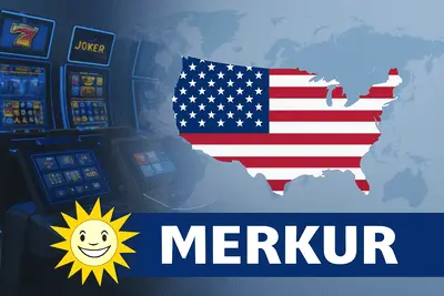 Logo de Merkur devant une carte des États-Unis, symbolisant son expansion.