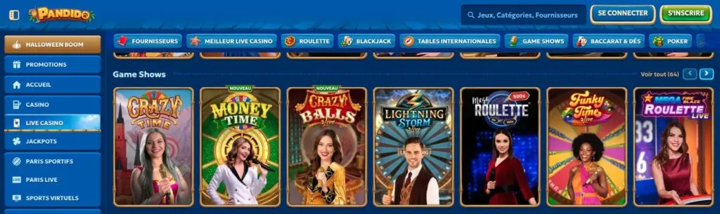 Pandido Casino jouer en live