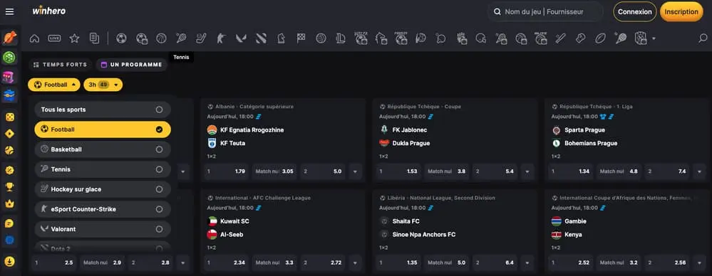 WinHero et les paris sportifs