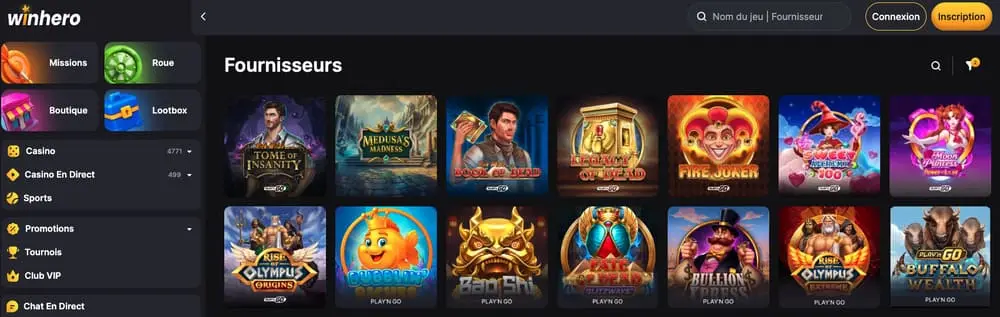 Les fournisseurs de jeux de casino sur WinHero