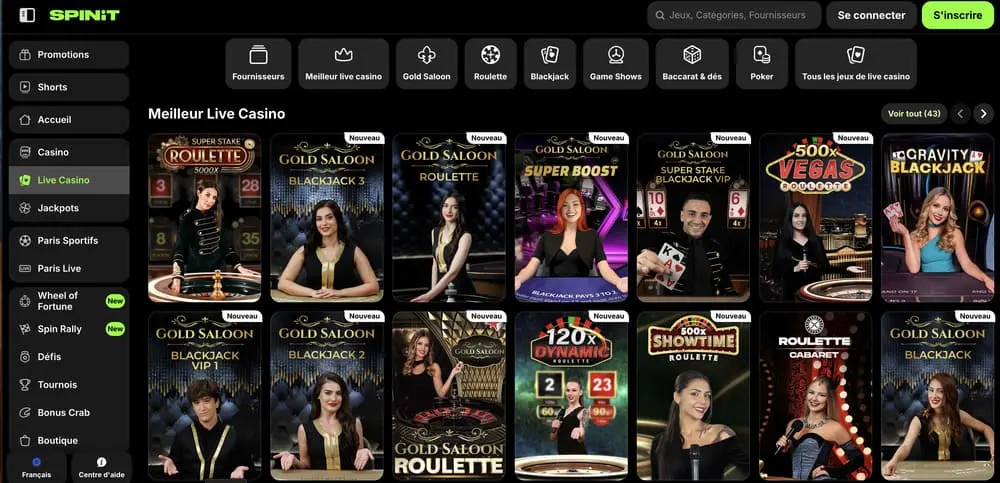 Spinit jeux de casino live