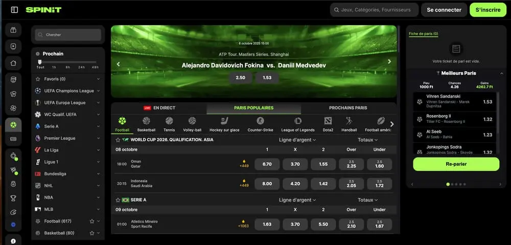 Jeux de sport sur le casino Spinit