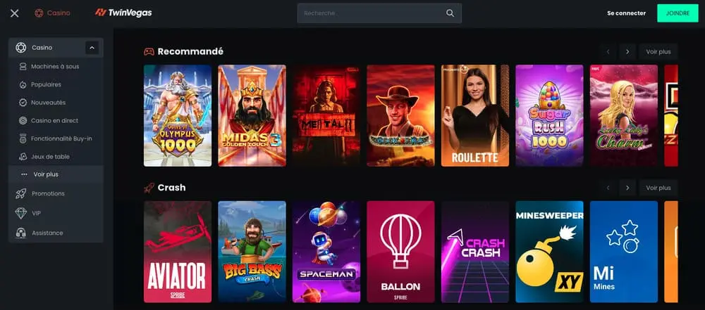Les jeux disponibles sur TwinVegas