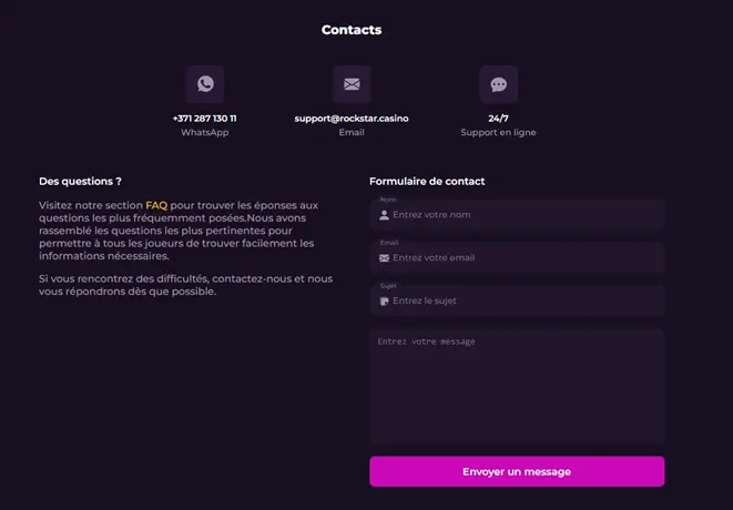 Service client Rockstar Casino