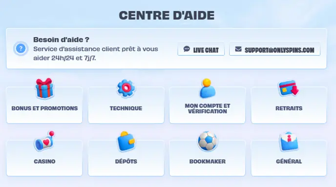 Centre d'aide Only Spins casino