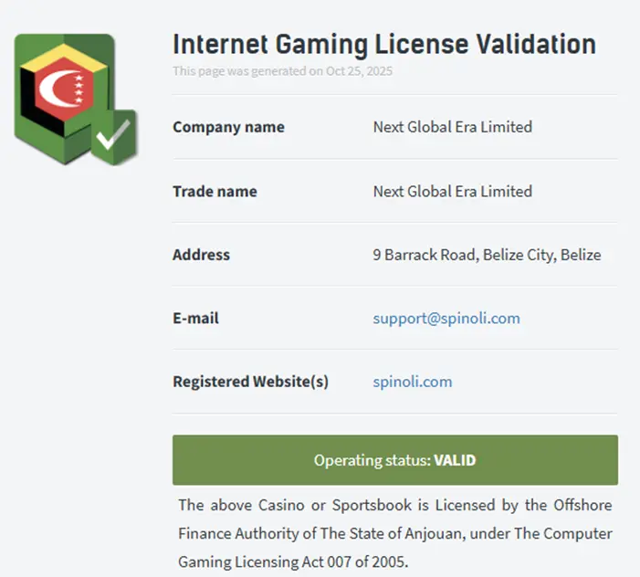 Licence Anjouan de Spinoli