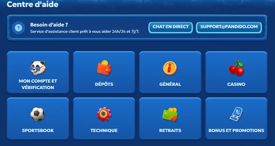 Centre d'aide du casino Pandido