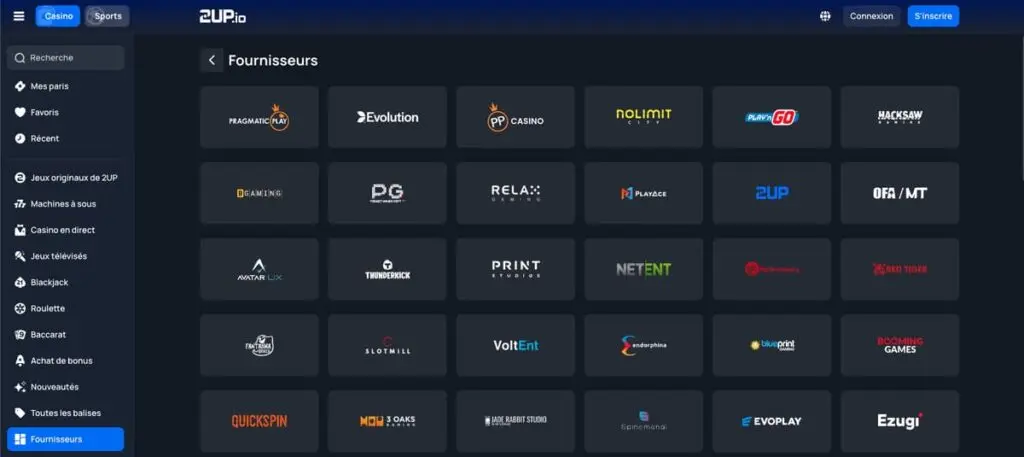 2UP casino fournisseurs