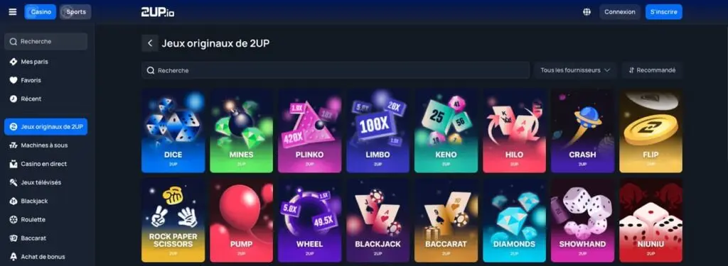 Jeux originaux du casino 2UP