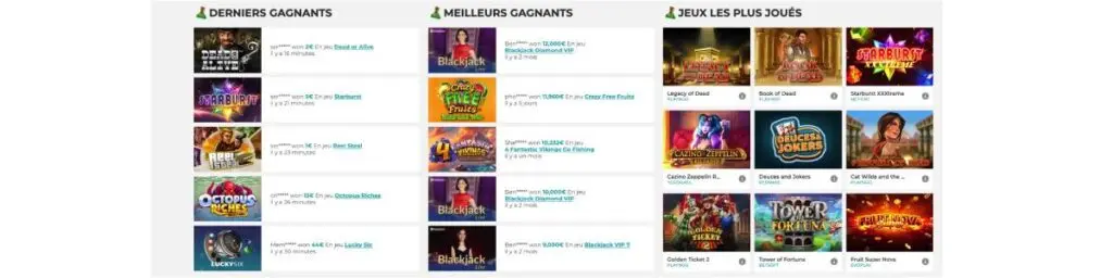 Les gagnants sur Merlin Casino