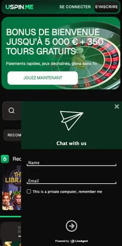 Le service clien de USpin par chat