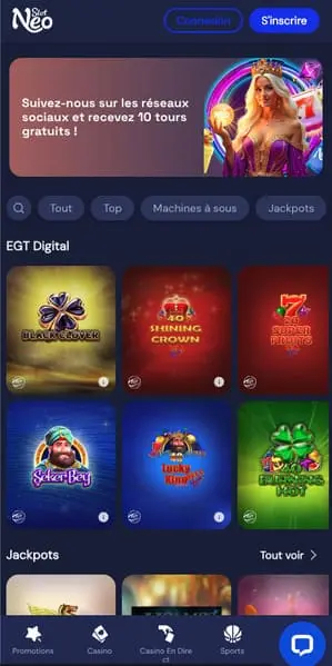 Jouer sur mobile avec SlotNeo Casino