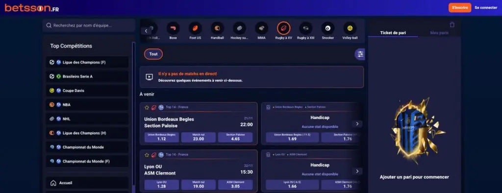 Le Rugby en direct sur Betsson