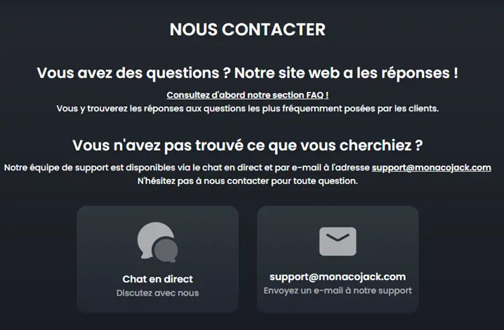 Service client Monacojack casino