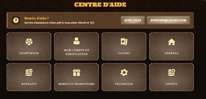 Centre d'aide Lizaro Casino