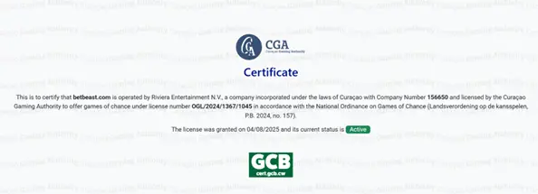 Licence Curacao BetBeast Casino