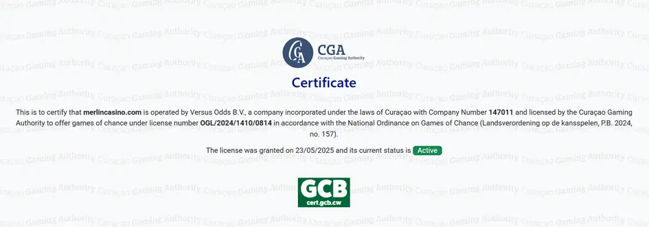 LIcence Merlin Casino