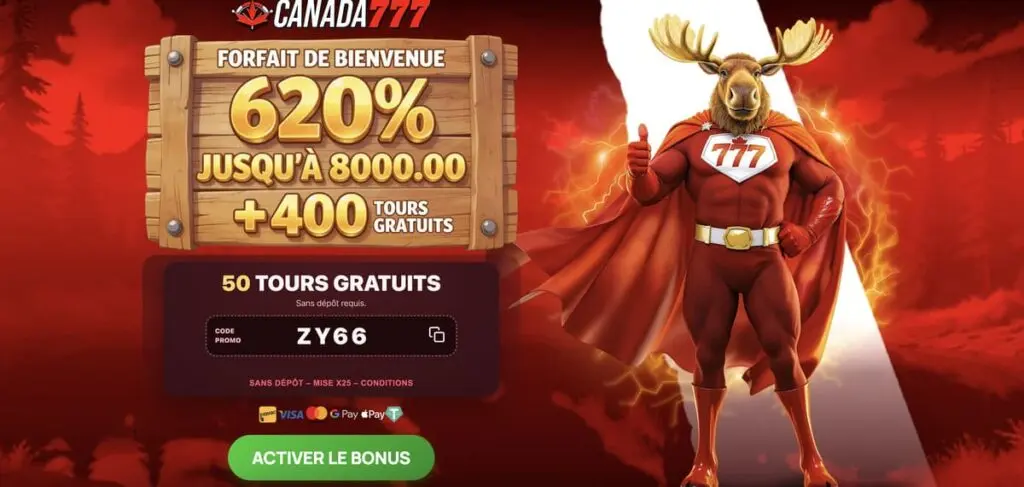 Bonus sans dépôt chez Canada777 Casino 50 free spins