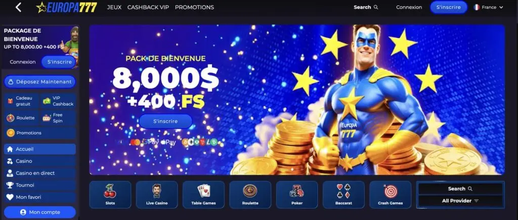 Europa777 page d'accueil