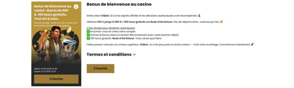 Bonus de bienvenue au casino GQBET