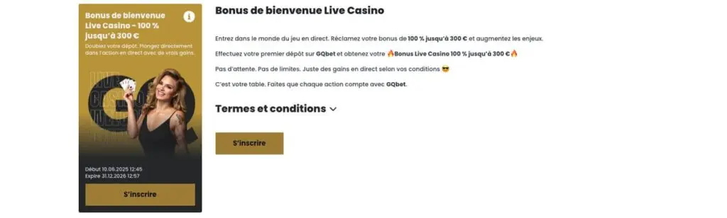 GQBET Bonus de bienvenue LIve casino