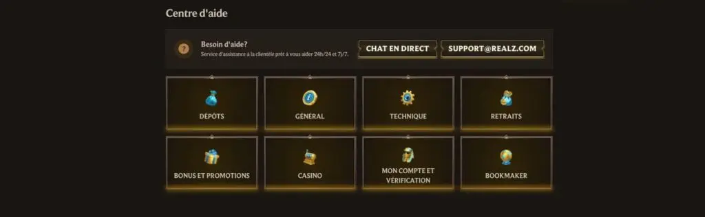 Centre d'aide Realz Casino