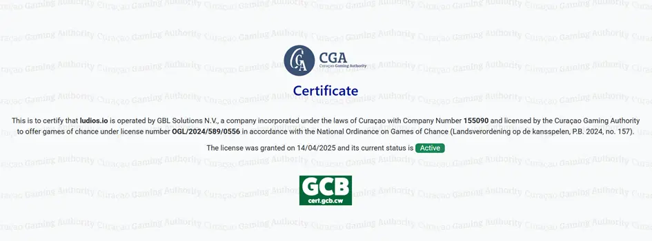 Licence Curacao de Ludios Casino