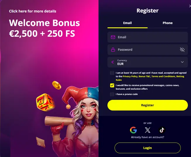 S'inscrire sur Slotoro