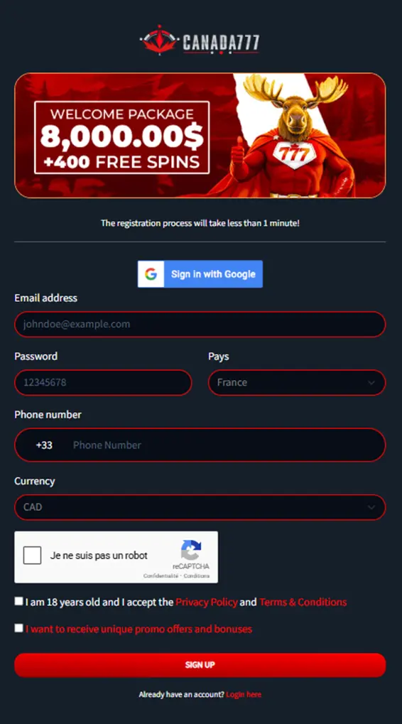 Canada777 login