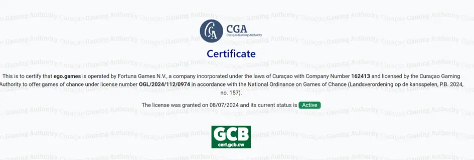 Licence Curacao du casino EgoGames
