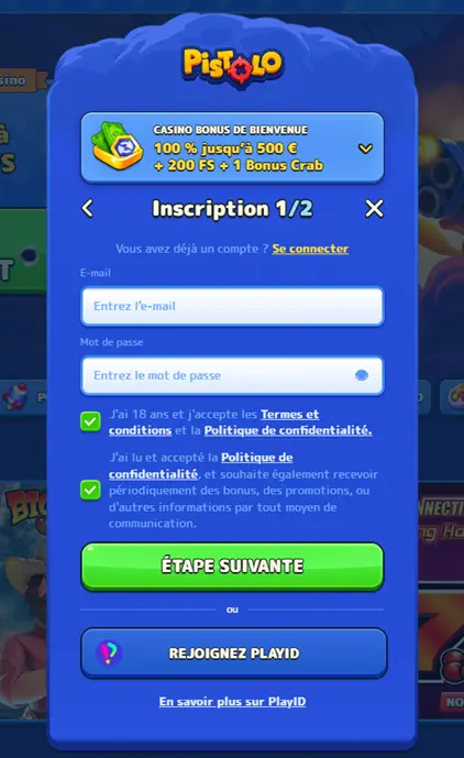Pistolo Casino login et inscription