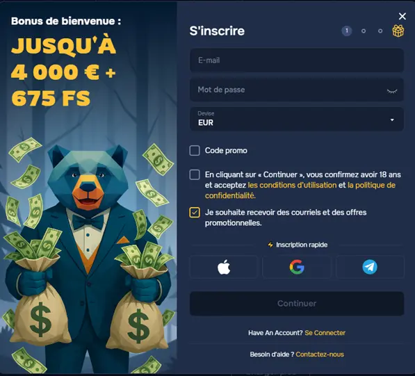 S'inscrire sur le casino Baloo.bet