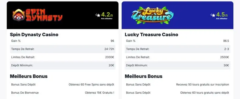Comparateur entre deux casinos