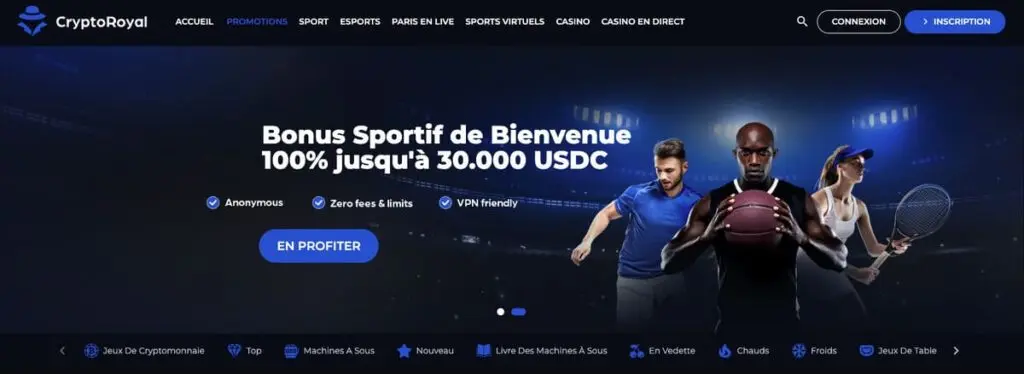 Bonus de bienvenue Paris Sportifs Crypto royal